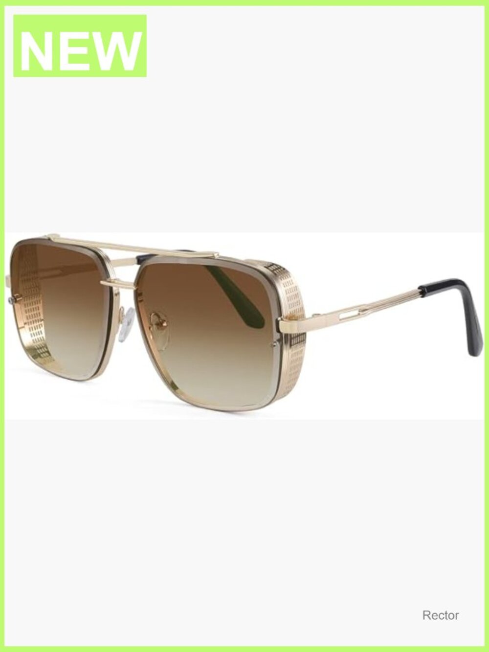 Vintage Square Aviator Metal Sunglasses with Side Shield